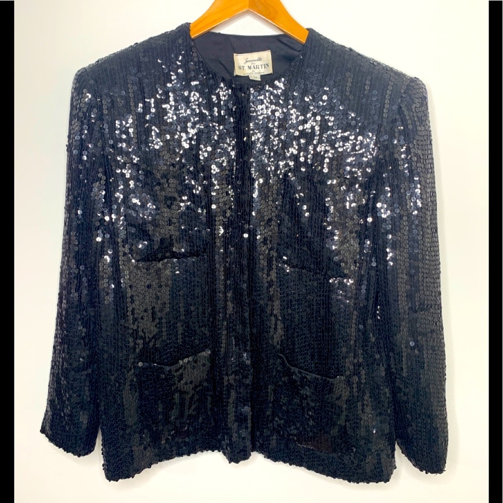Jeanette for St. Martin Black Sequin Blazer/Jacket Womens Size Medium